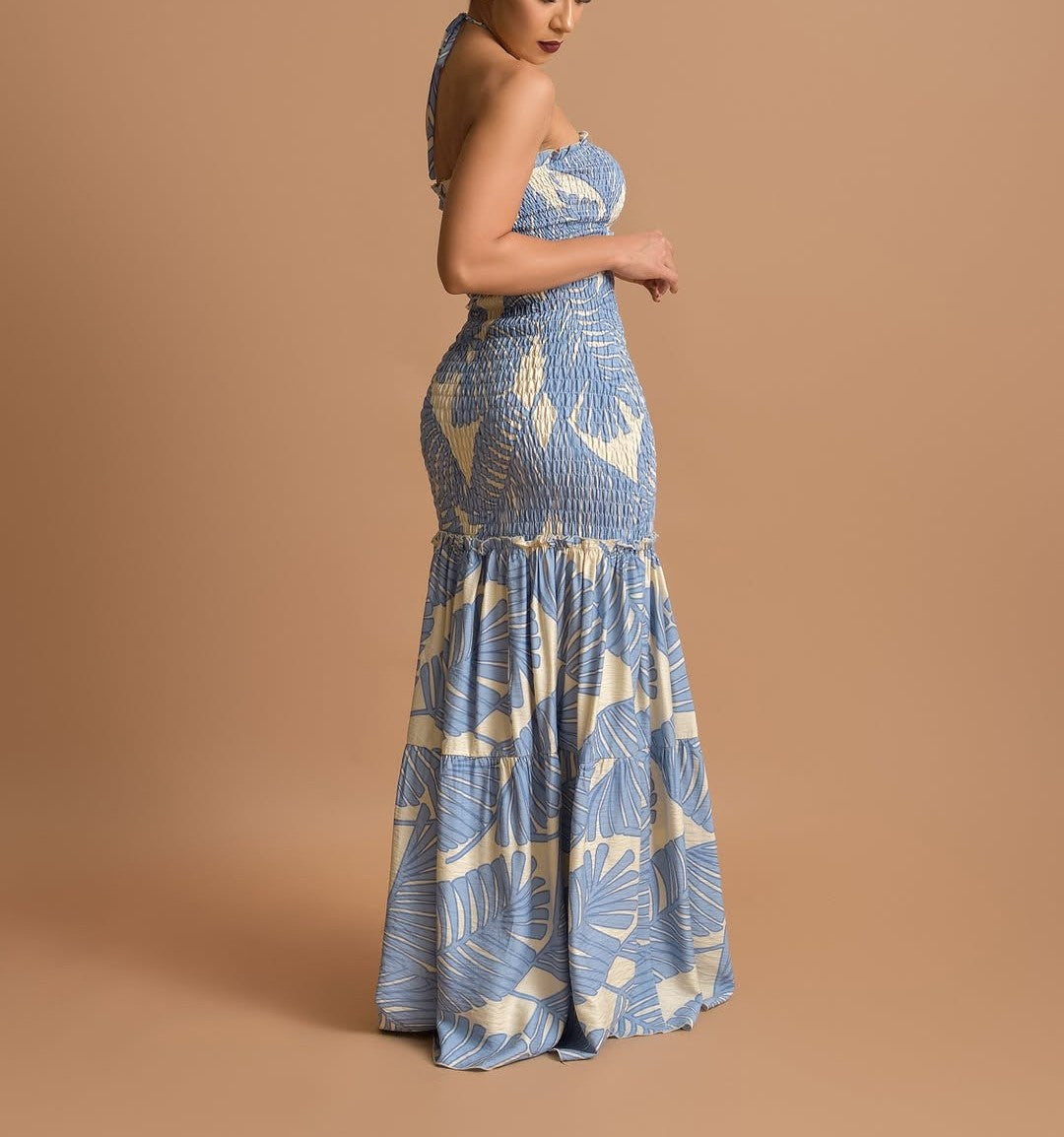Elegant Palm Leaf Maxi Dress