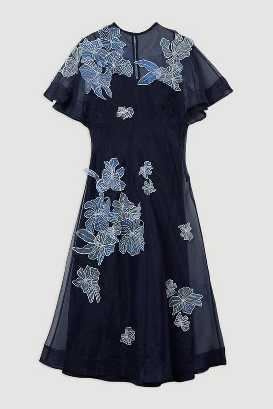 Petite Floral Applique Organdie Woven Maxi Dress