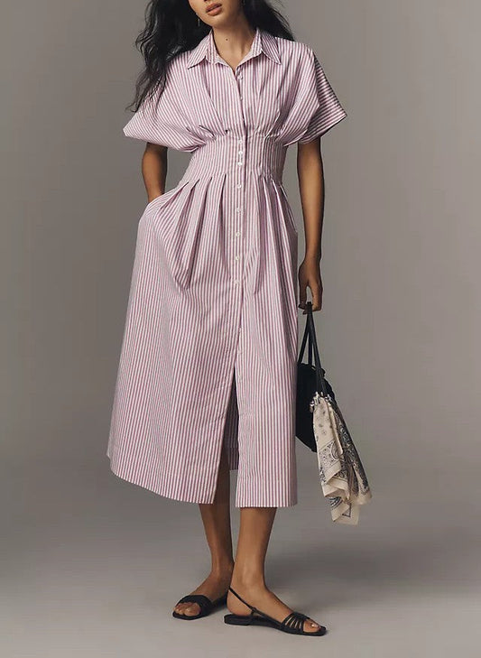 Classic Loose Striped Shirt Dress