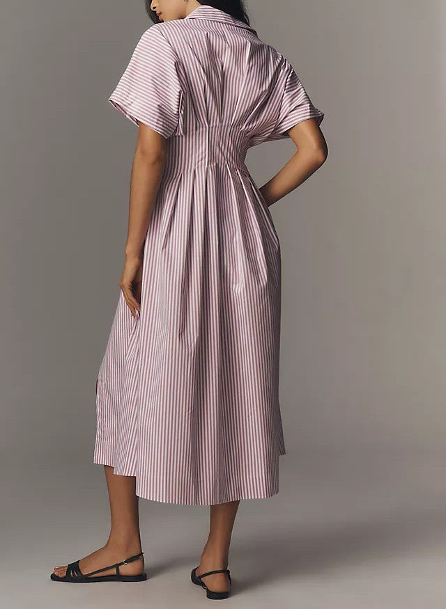 Classic Loose Striped Shirt Dress
