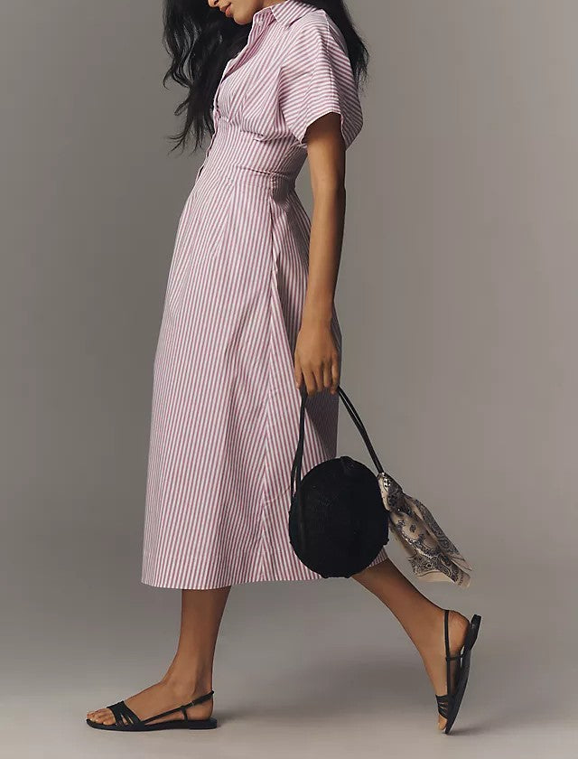 Classic Loose Striped Shirt Dress