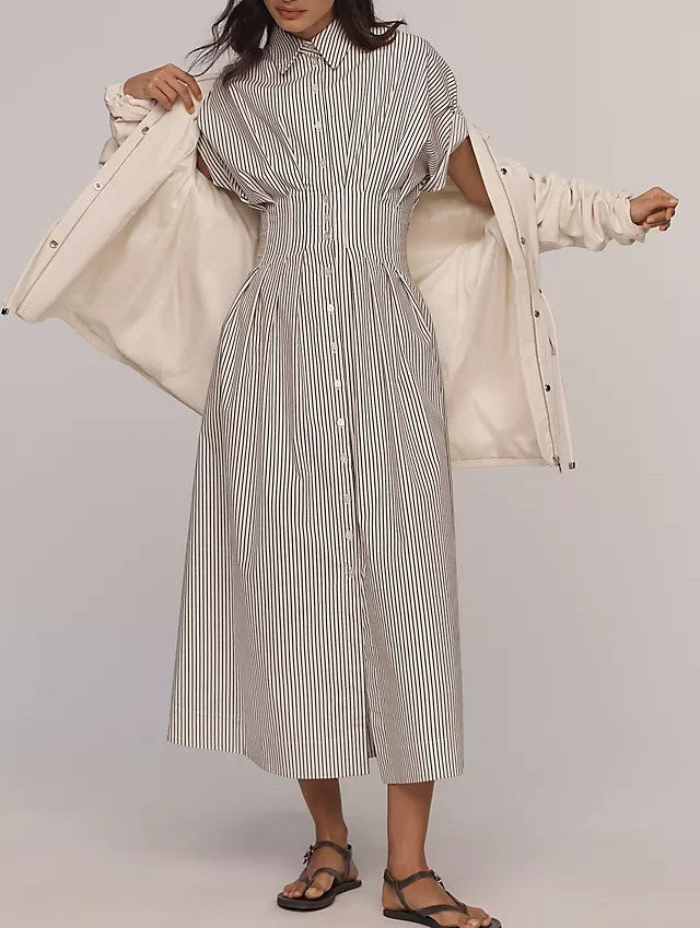 Classic Loose Striped Shirt Dress