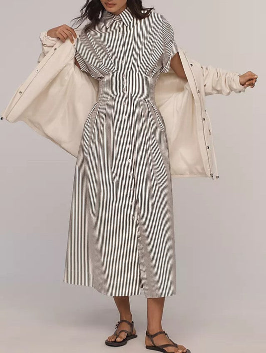 Classic Loose Striped Shirt Dress