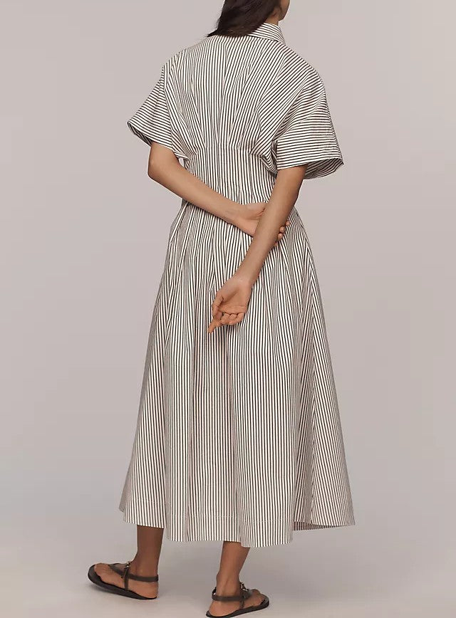 Classic Loose Striped Shirt Dress