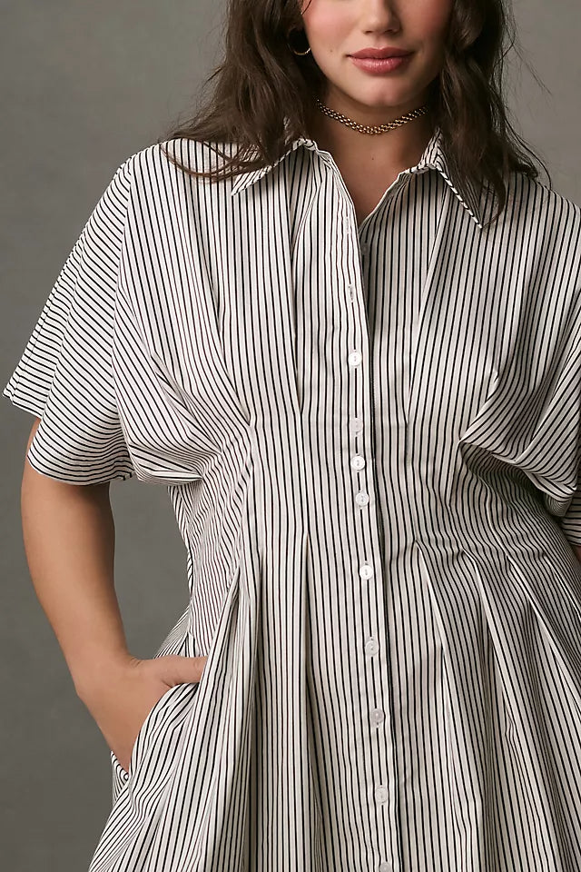 Classic Loose Striped Shirt Dress