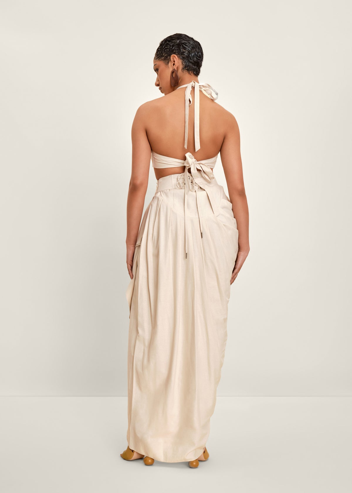 Halter Neck Crop Top and Pleated Side Slit Skirt 2-Piece Set