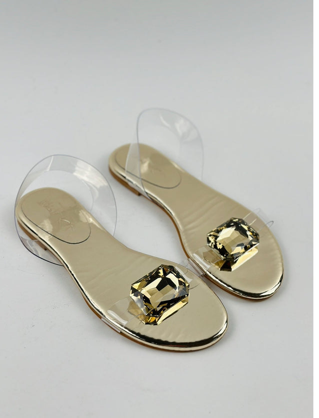 Bronze Crystal Flat Sandals