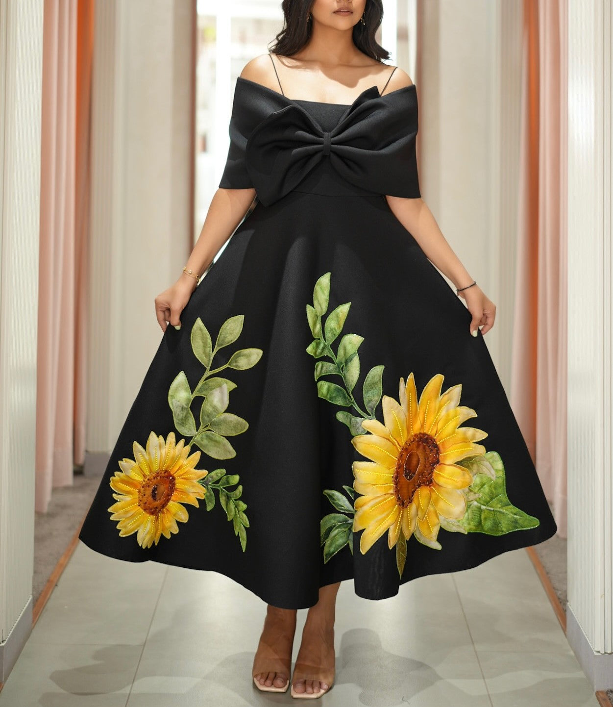 Sunflower Strapless Dress Bow Top 2-Piece Set