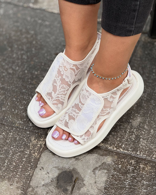 Velcro Lace Hollow Platform Sandals