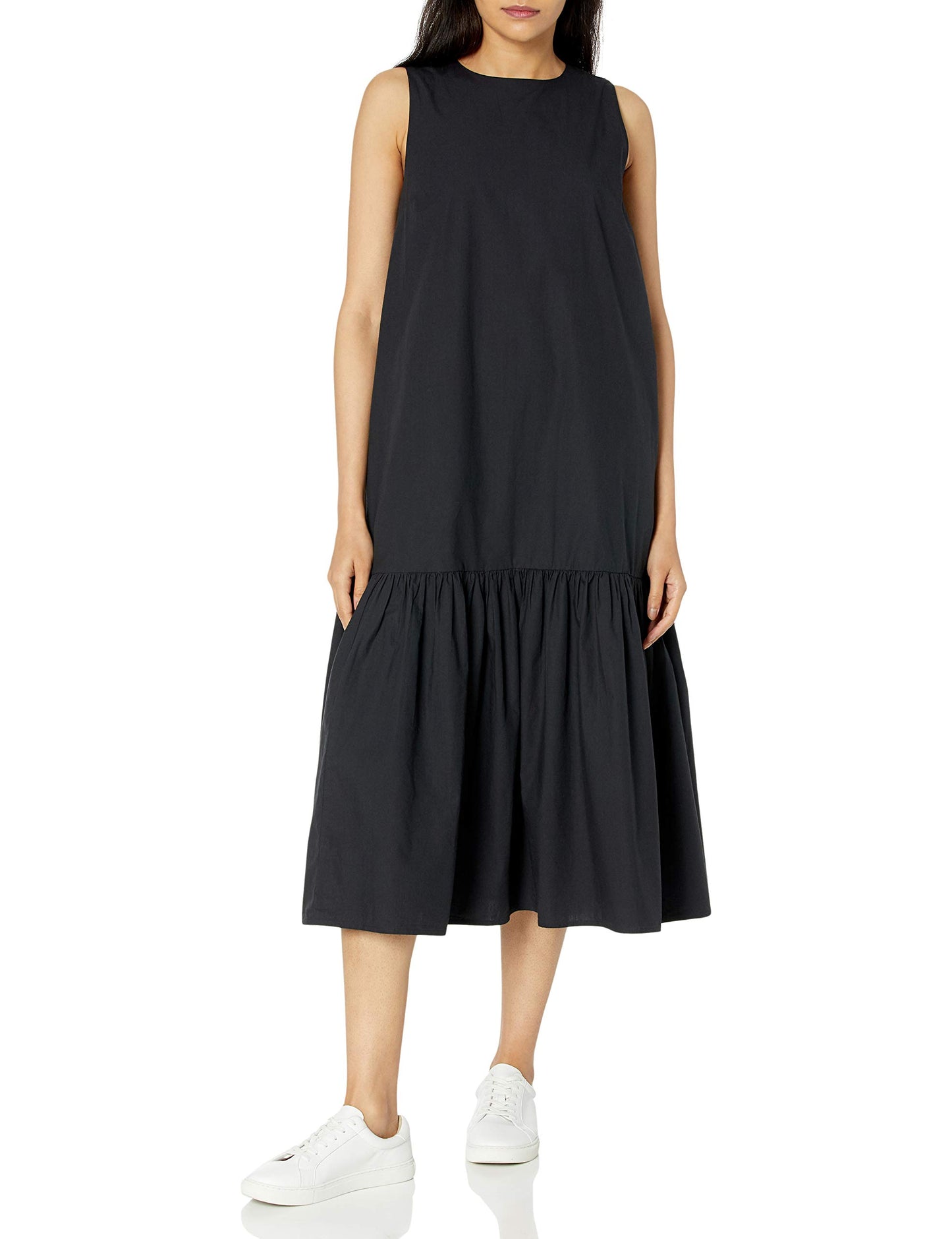 Loose Sleeveless Wide-Hem Poplin Maxi Dress