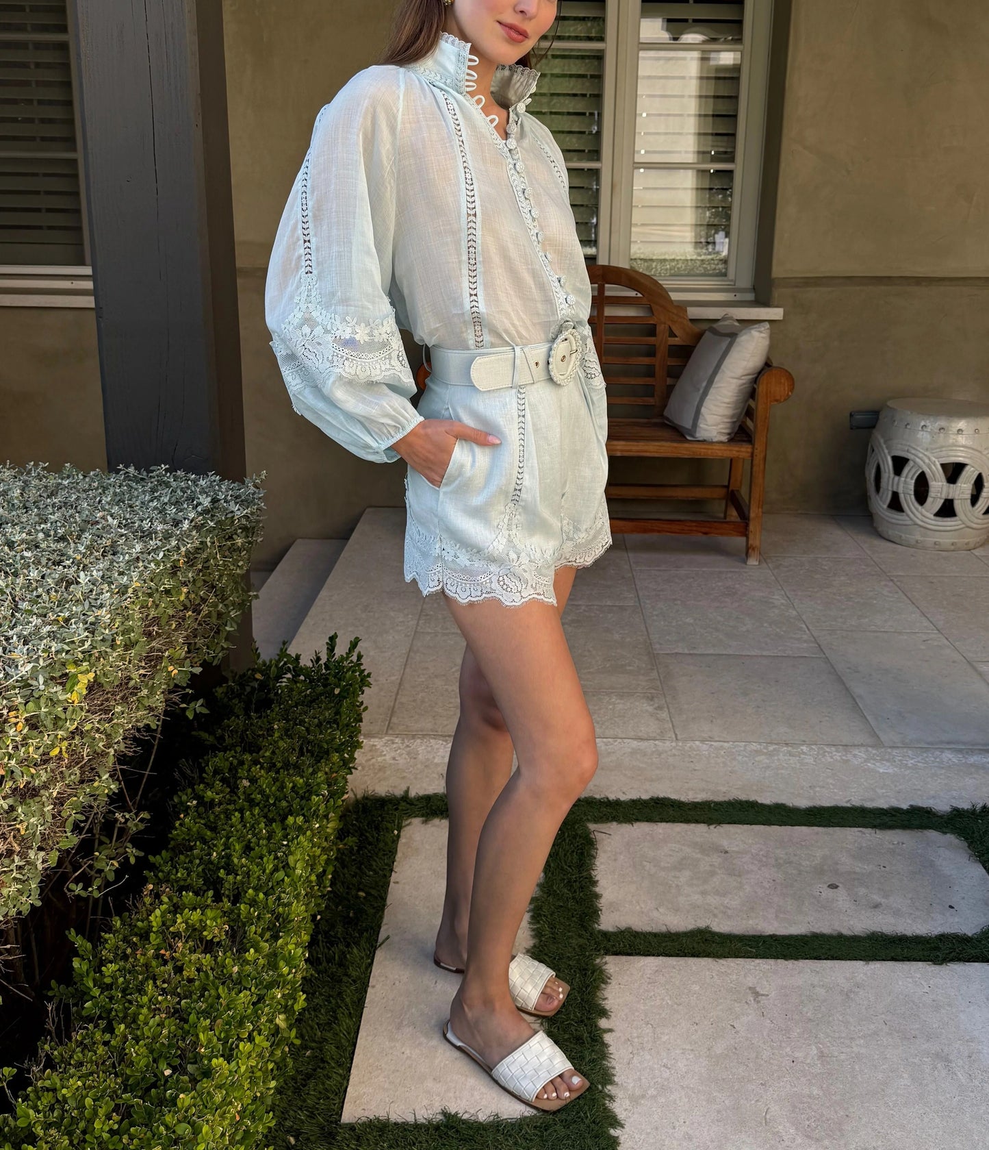 Sky Blue Linen and Lace Suit