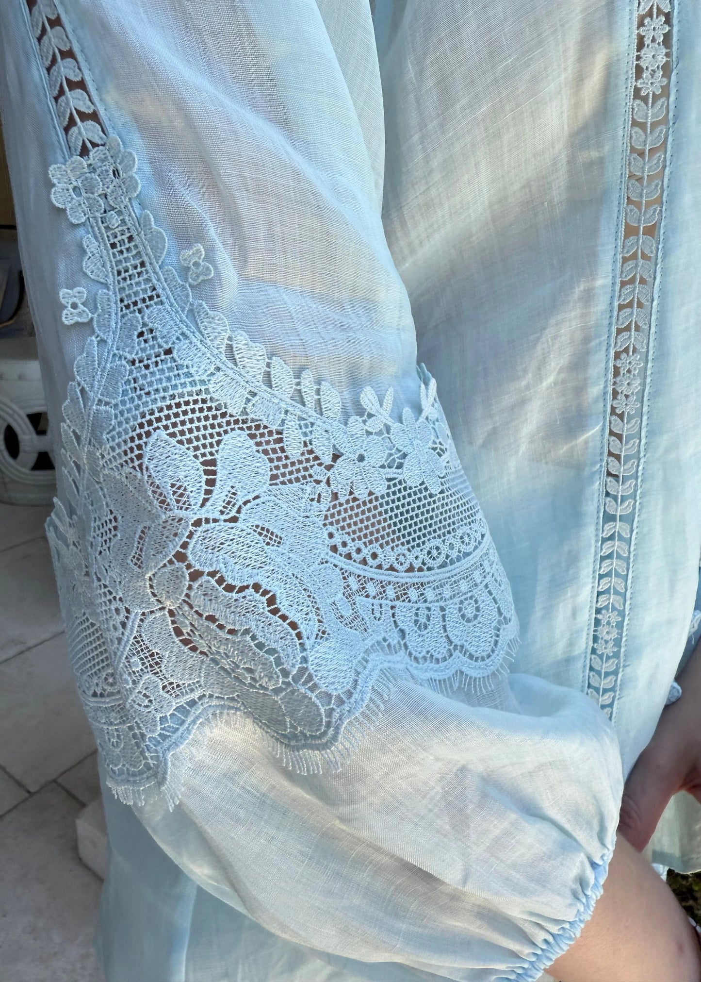 Sky Blue Linen and Lace Suit