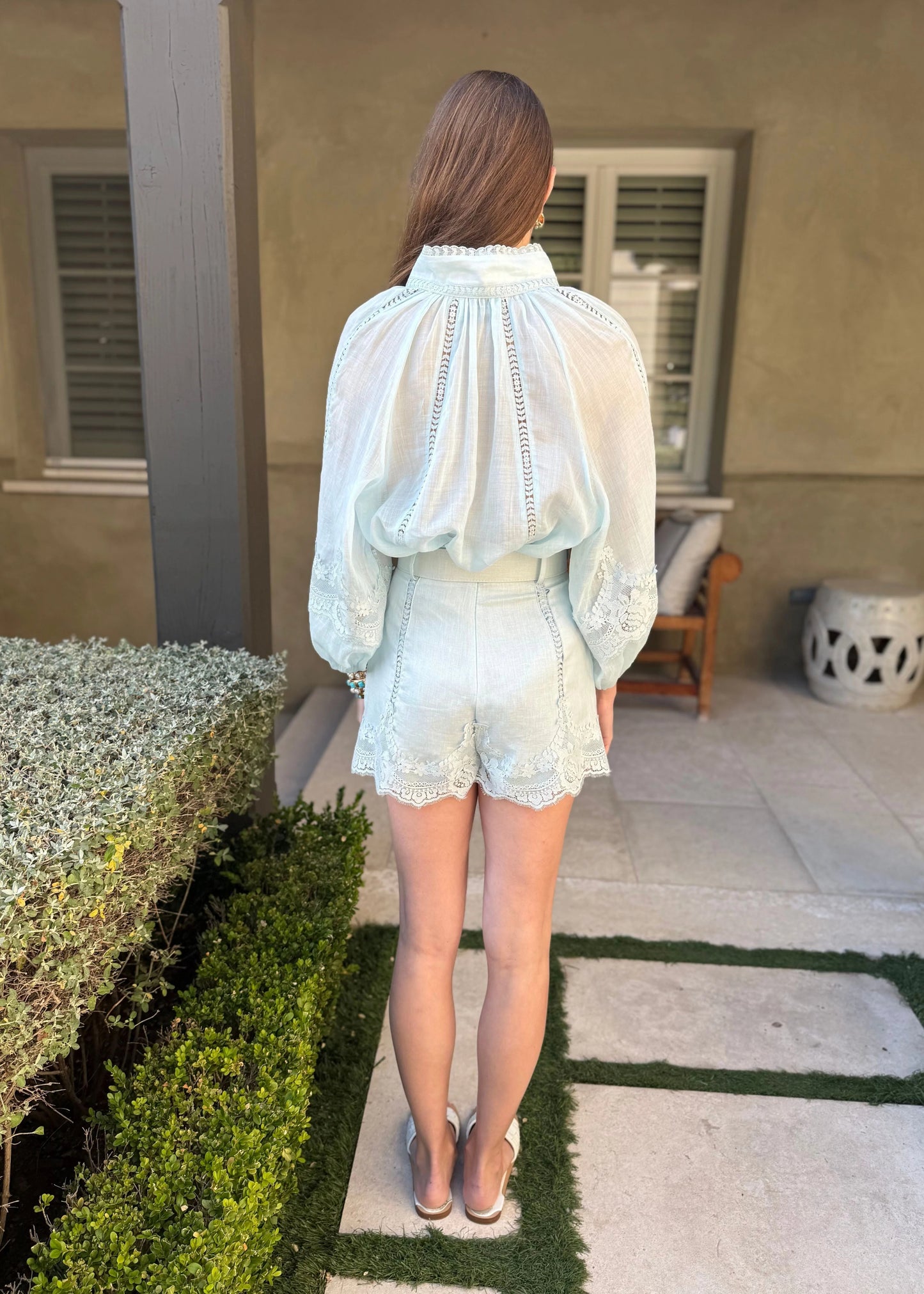Sky Blue Linen and Lace Suit
