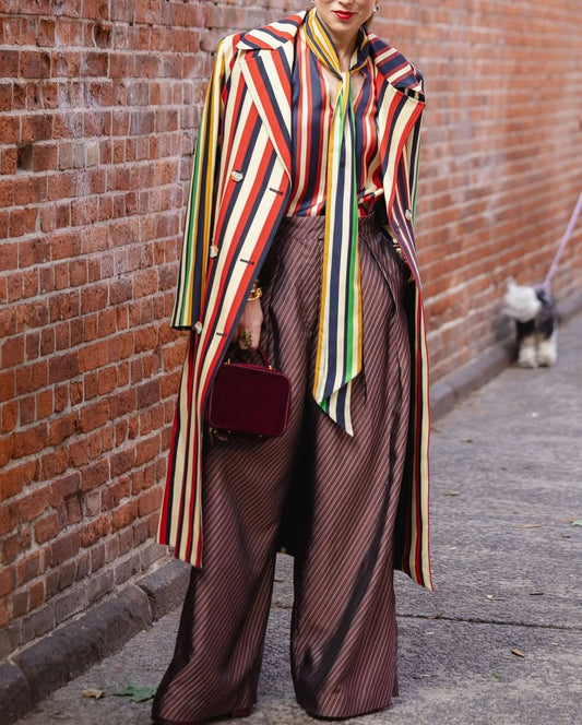 Stripe Long Trench Coat