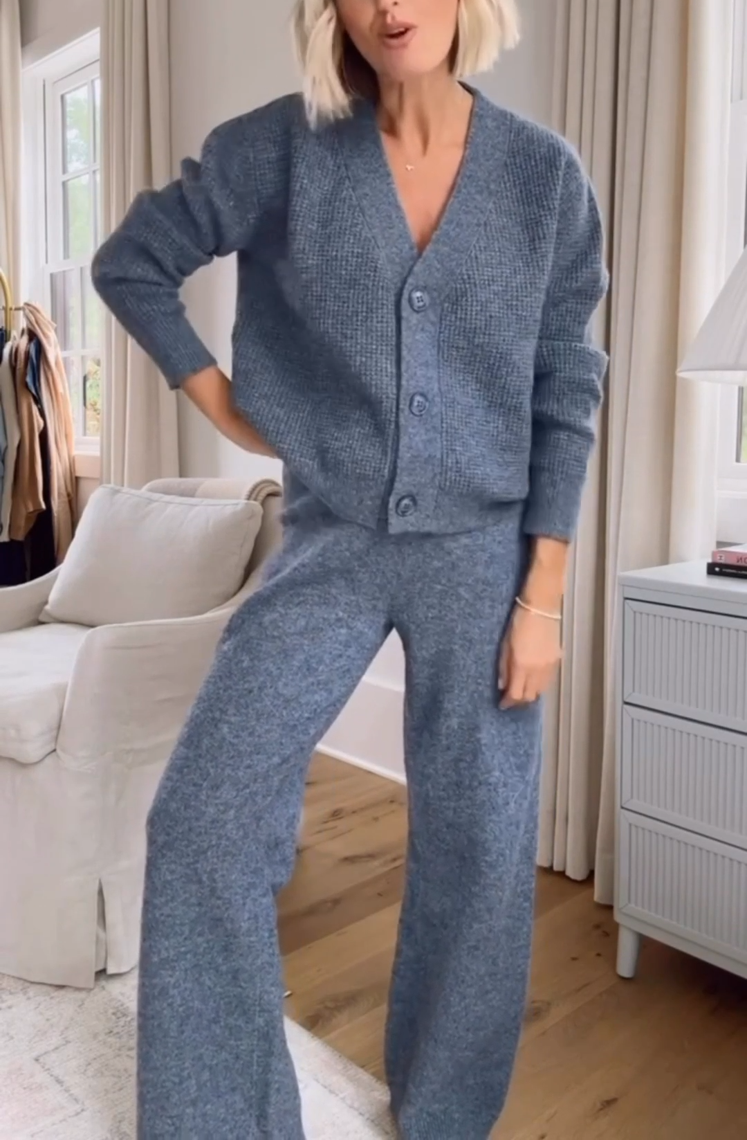 Women's Oversized Wool Cardigan and Pants Set