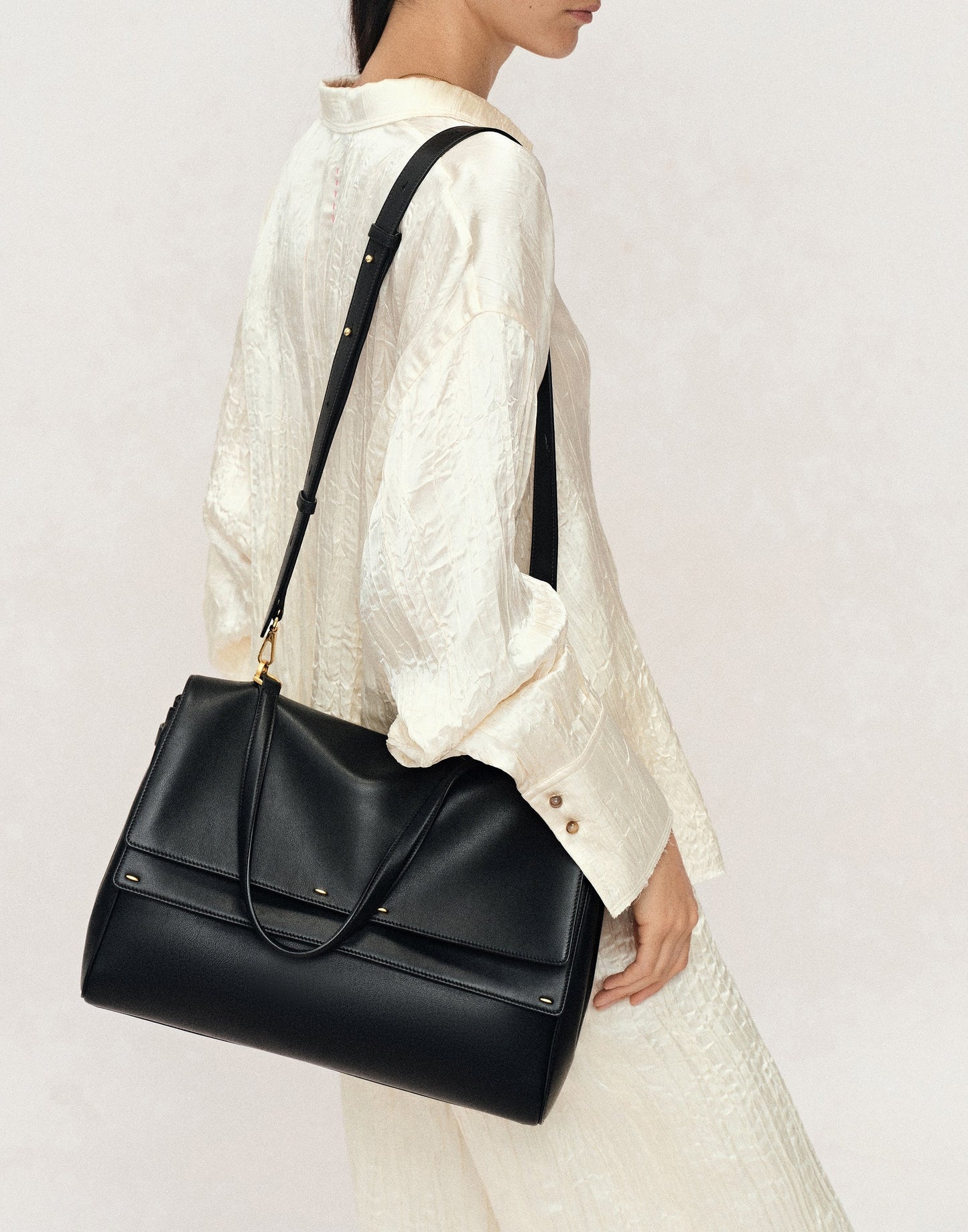 Double Flap Handbag in Calfskin Leather