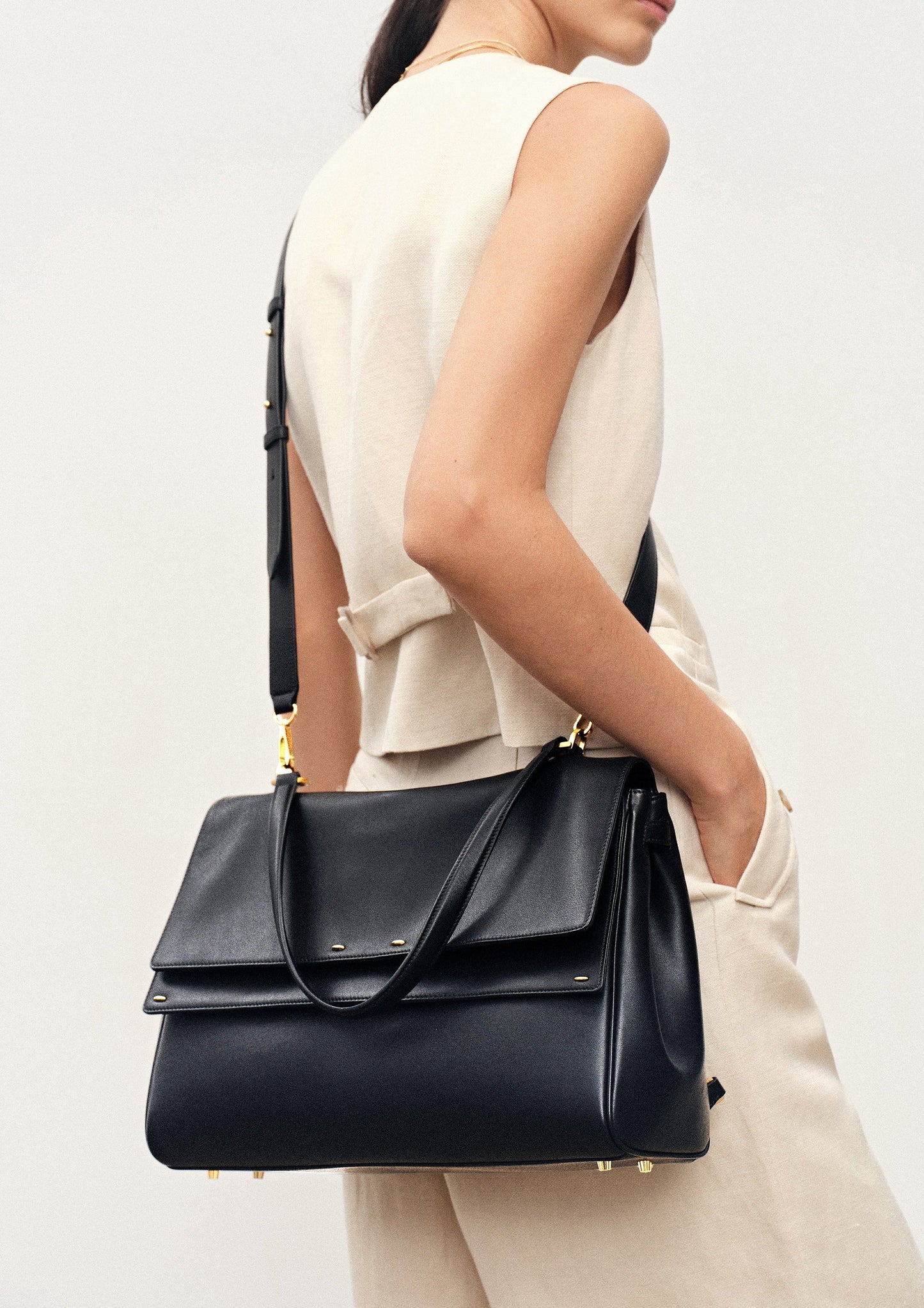 Double Flap Handbag in Calfskin Leather