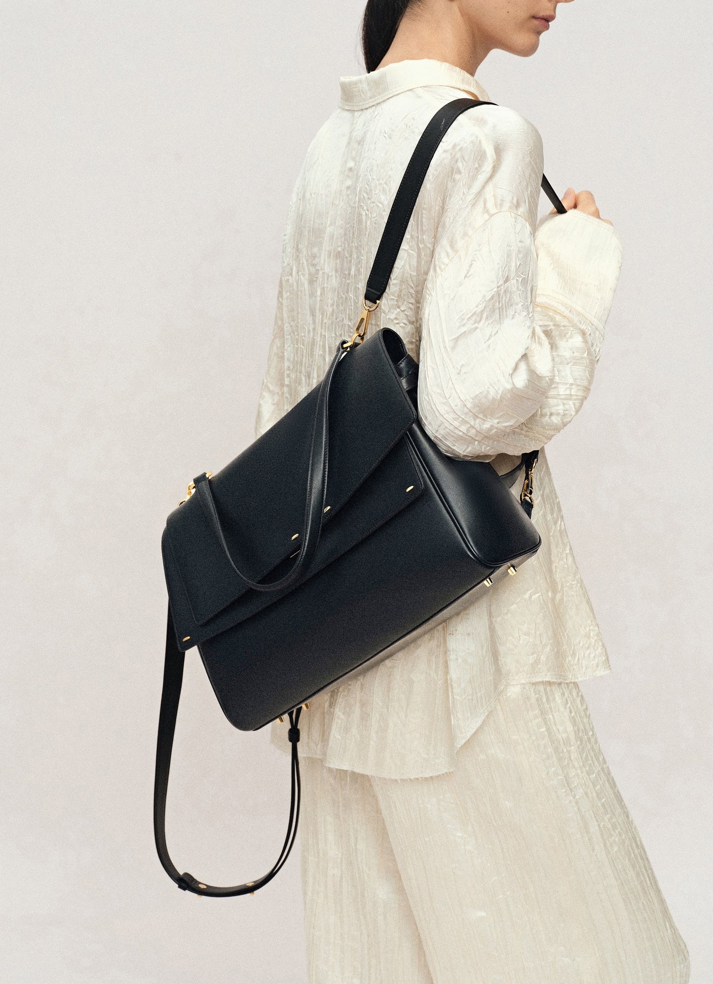 Double Flap Handbag in Calfskin Leather