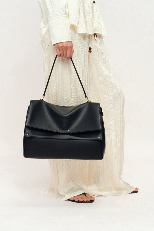 Double Flap Handbag in Calfskin Leather