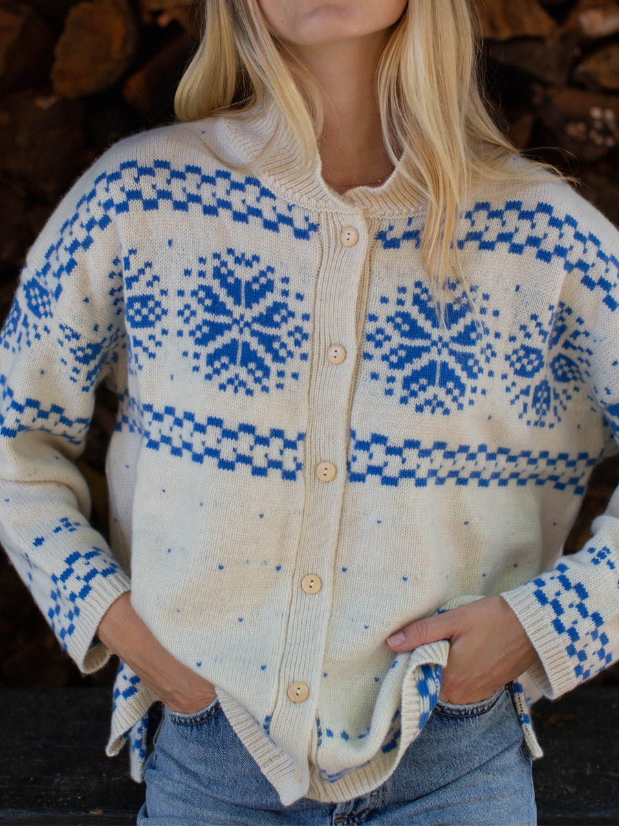 Shawl Collar Snowflake Knitted Loose Casual Sweater