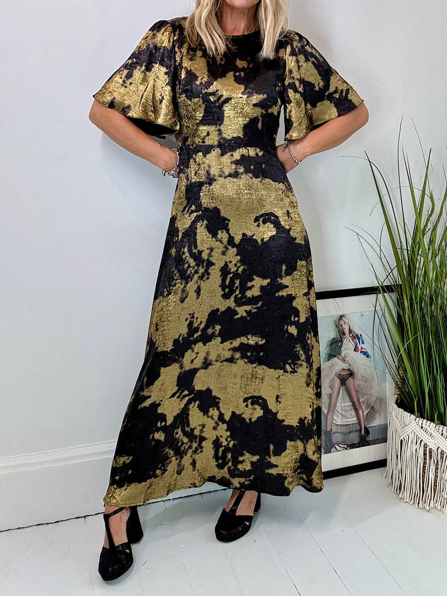 Printed Flare Sleeve Maxi Dress