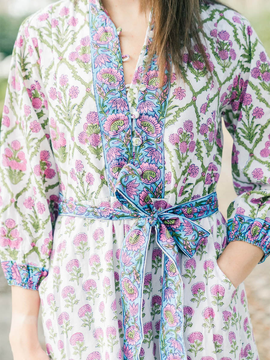 Printed Three-quarter Sleeve Button Up Dress