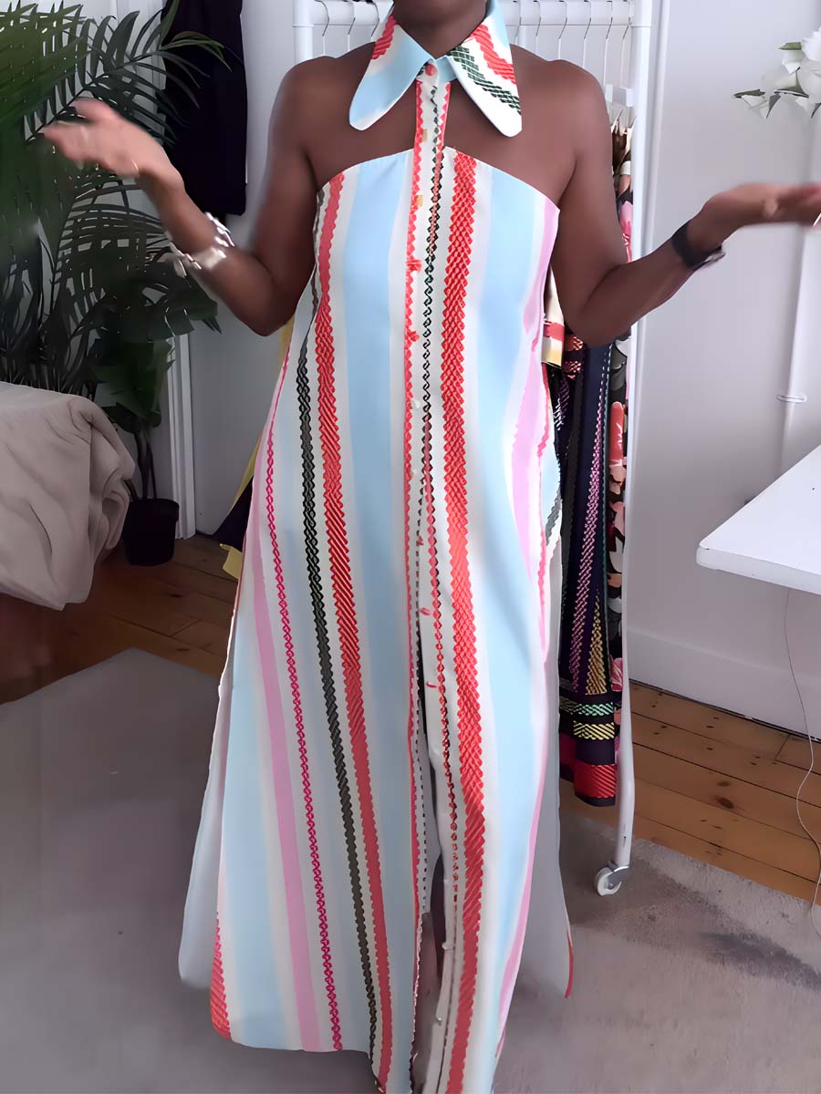 Diamond Striped Maxi Shirtdress