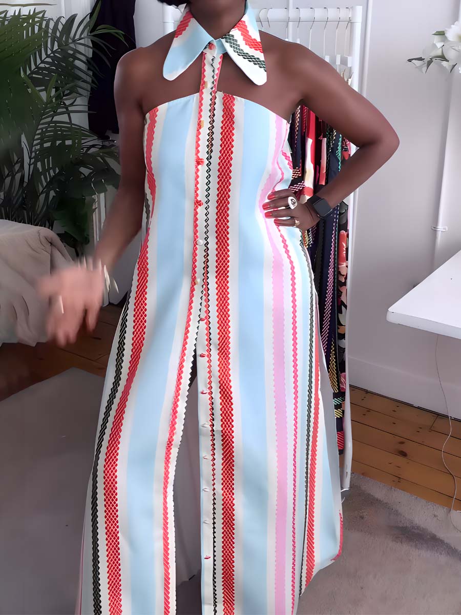 Diamond Striped Maxi Shirtdress