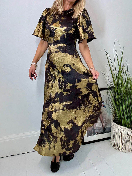 Printed Flare Sleeve Maxi Dress
