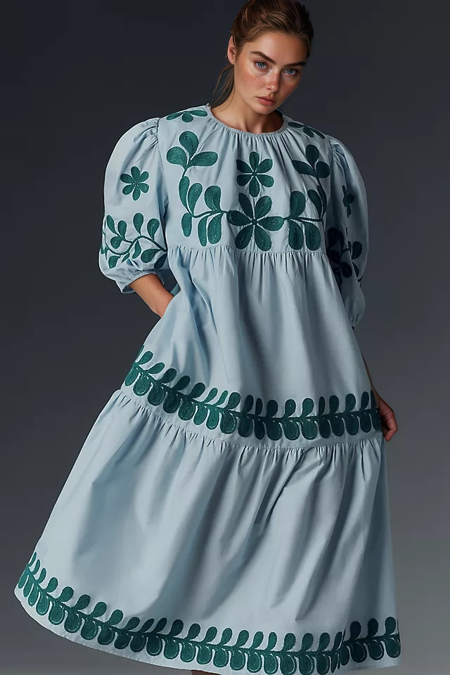 Chic Puff Sleeve Casual Midi Dress