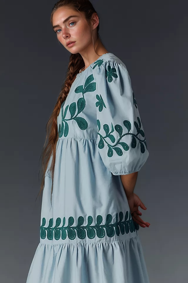 Chic Puff Sleeve Casual Midi Dress