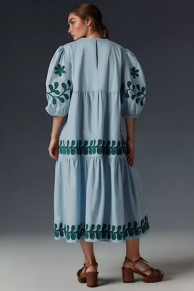 Chic Puff Sleeve Casual Midi Dress