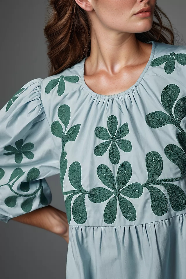 Chic Puff Sleeve Casual Midi Dress