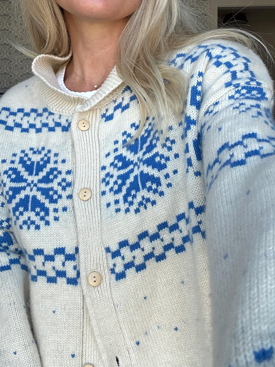 Shawl Collar Snowflake Knitted Loose Casual Sweater