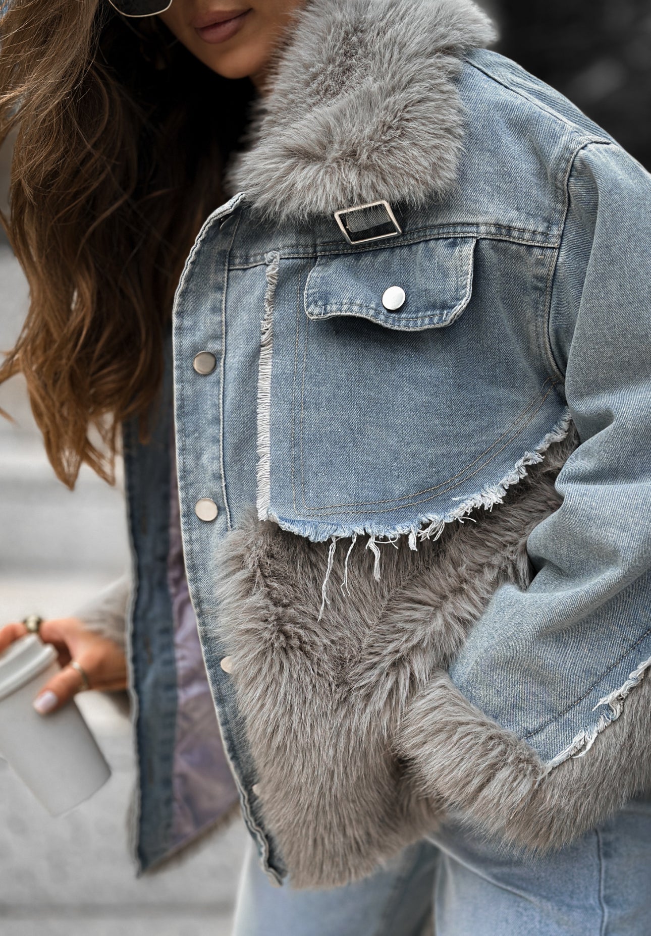 Denim Patchwork Plush Jacket