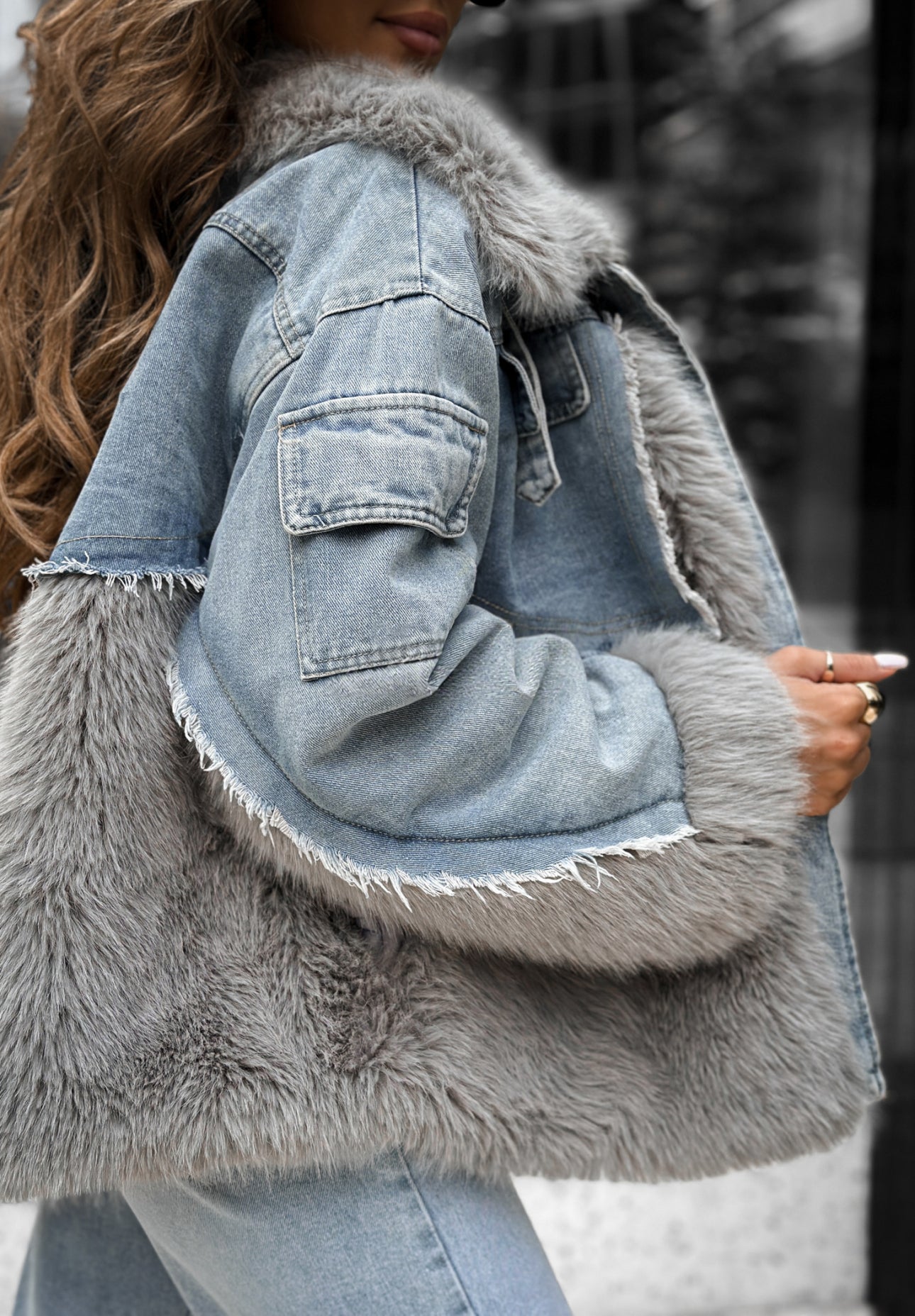 Denim Patchwork Plush Jacket