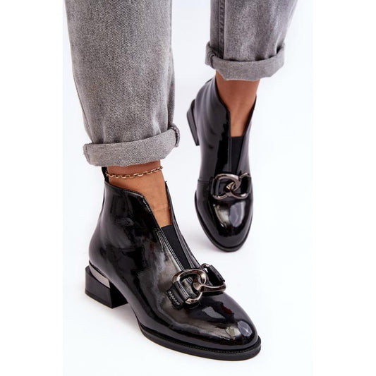 Stylish elastic cuff genuine leather zipper block heel ankle boots