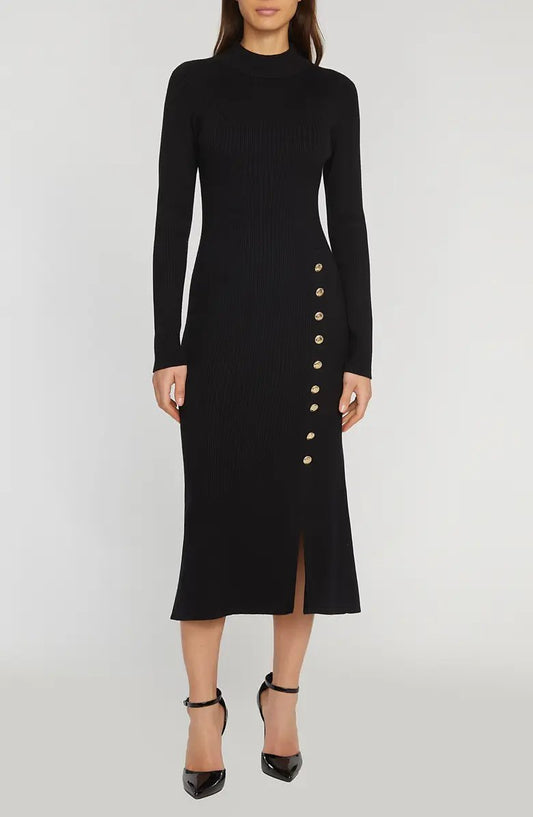 Chic Buttons Long Sleeve Sweater Maxi Dress