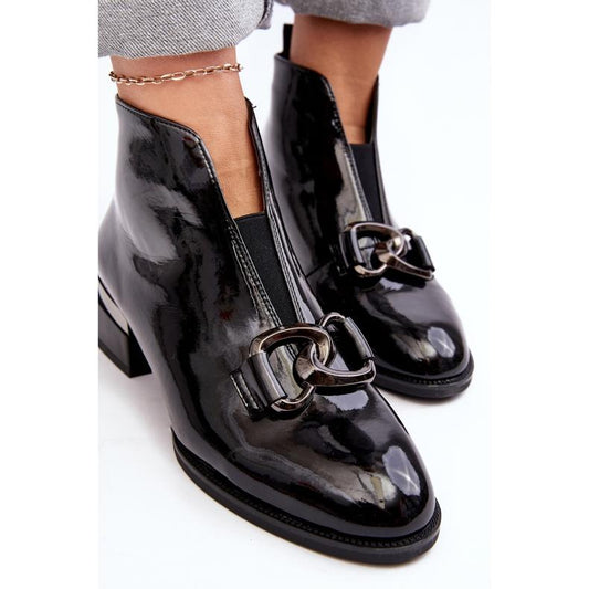 Stylish elastic cuff genuine leather zipper block heel ankle boots