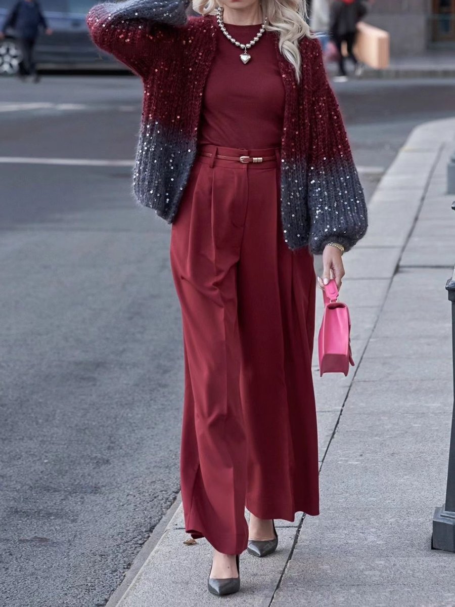 Casual Sequin Gradient Knit Cardigan